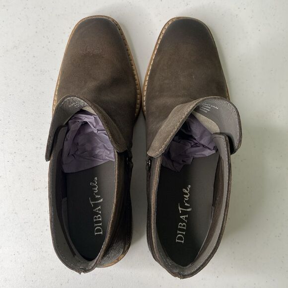 Diba True Suede Distressed Caspian Pull-On Bootie Low Stack Heel Square Toe - Picture 10 of 16